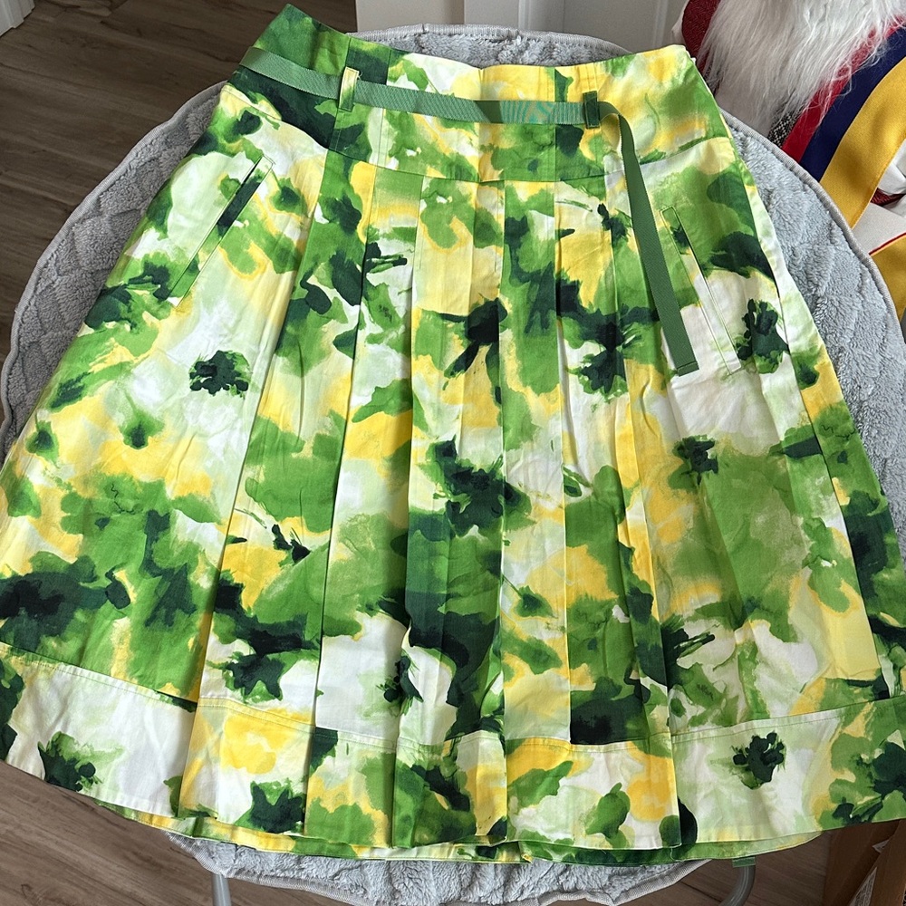 Jones New York Green and Yellow A-Line Skirt